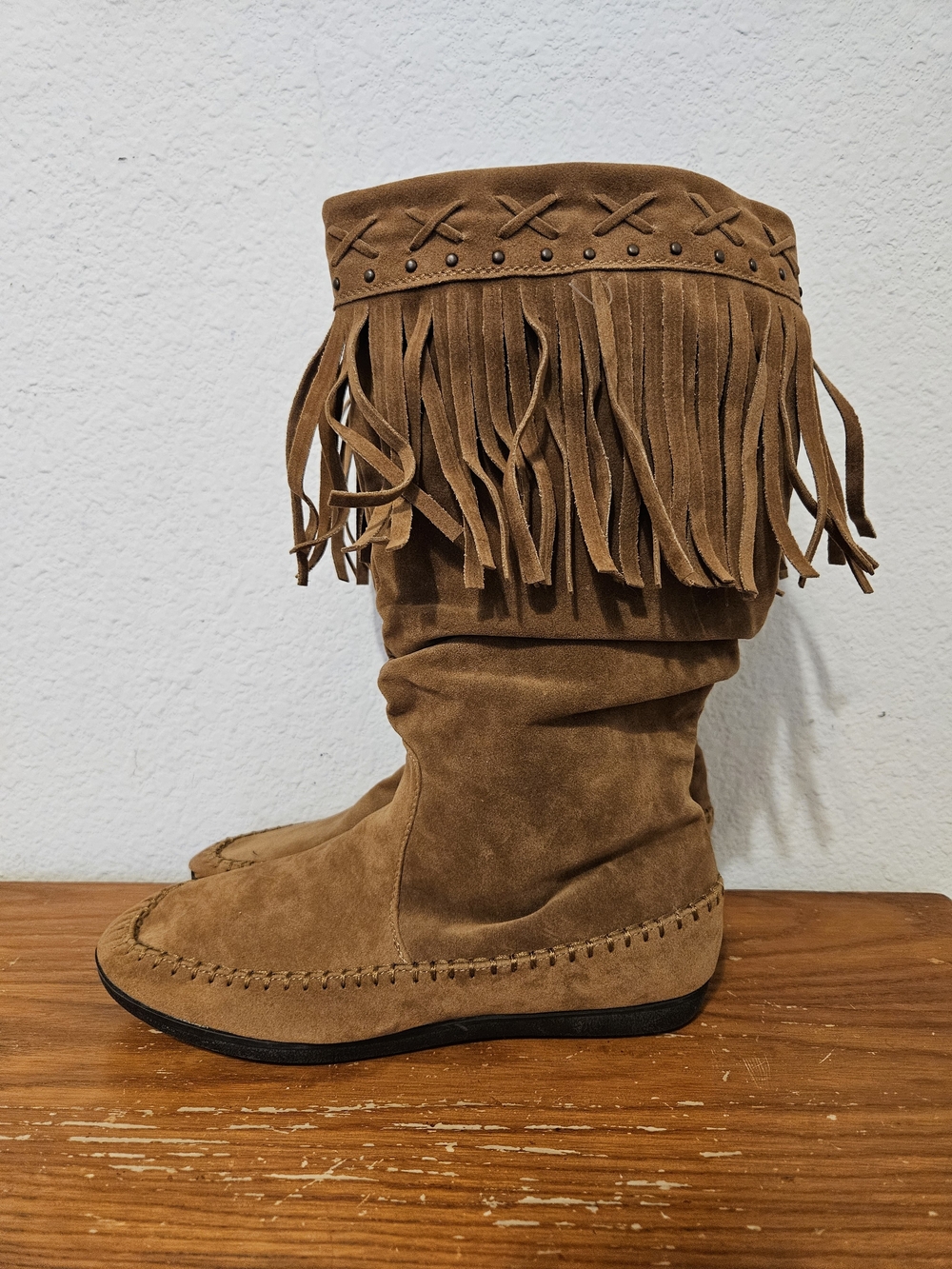 Rampage Brown Suede Fringe Moccasin Boots